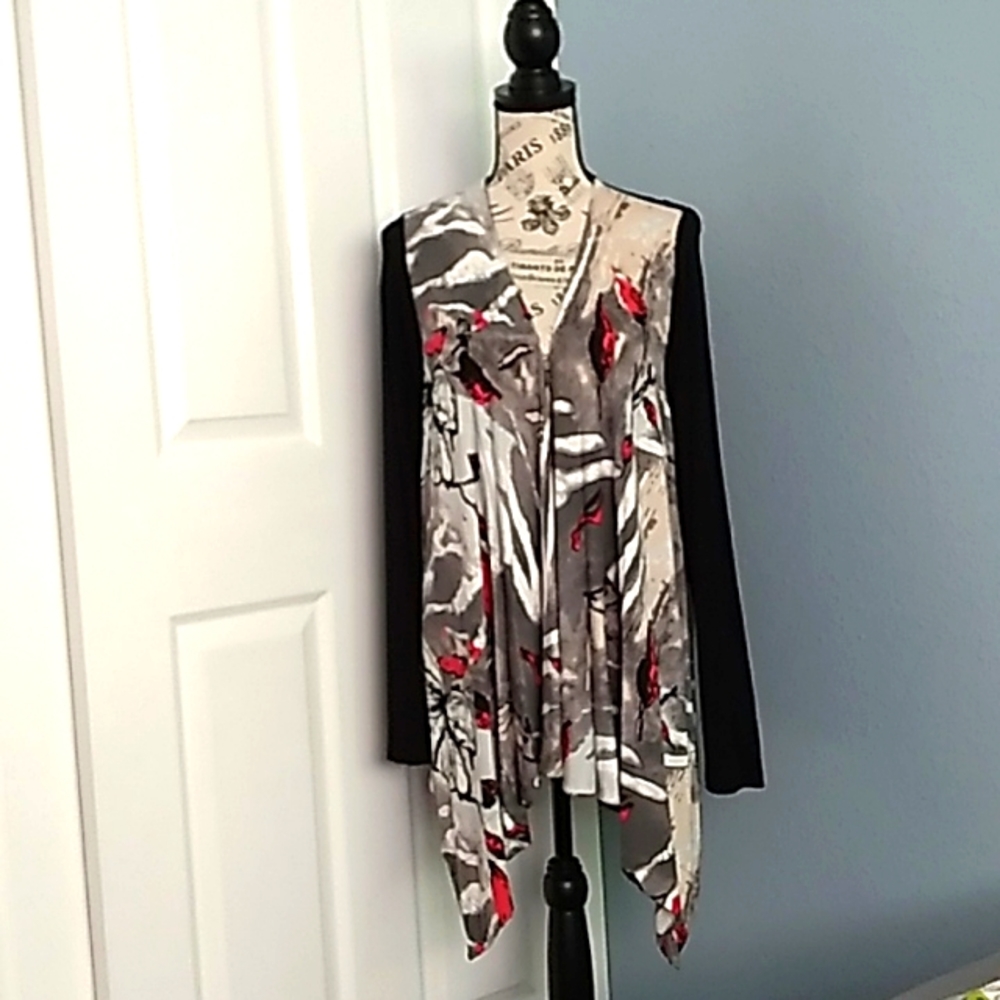 Joan Rivers Floral Print Drape Front  Cardigan - Size Small